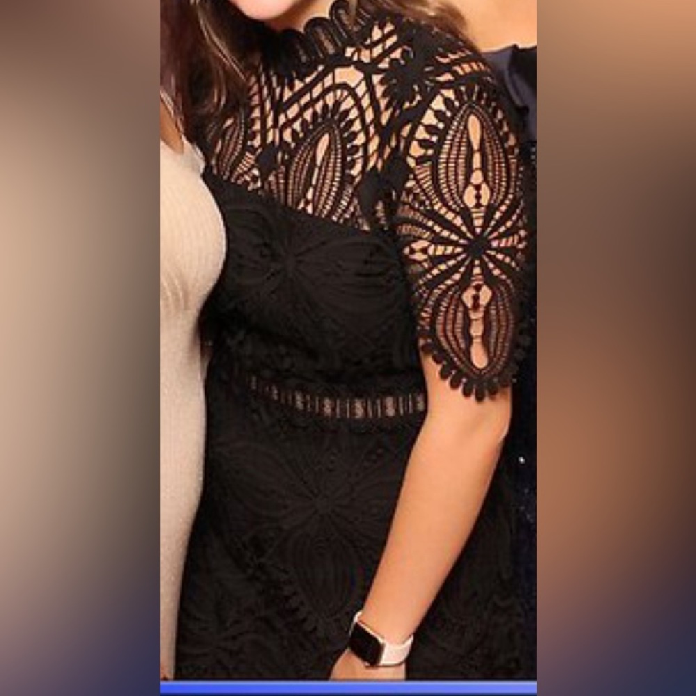 Black lace mini dress with see through mock neck - Picture 4 of 5